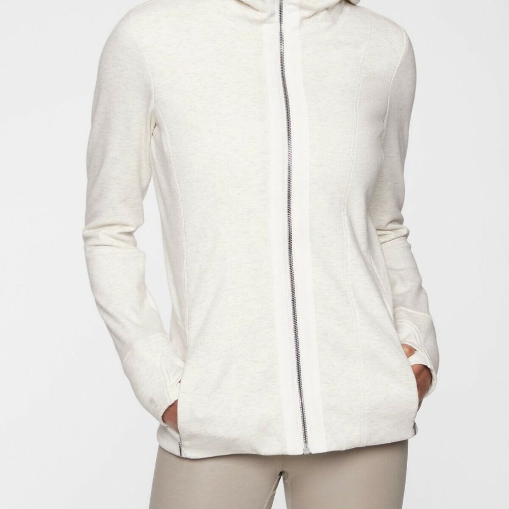 ATHLETA Luxe Victory Hoodie Fur Lined Jacket, Light Grey Heather SIZE M #383887